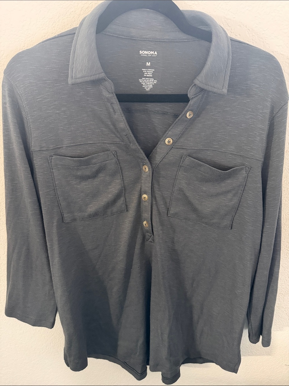 SONOMA Dark Gray Casual Button-Front Long Sleeve Shirt